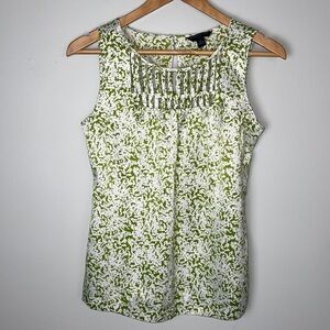 Banana Republic Silk White Green Tank Shell Petite